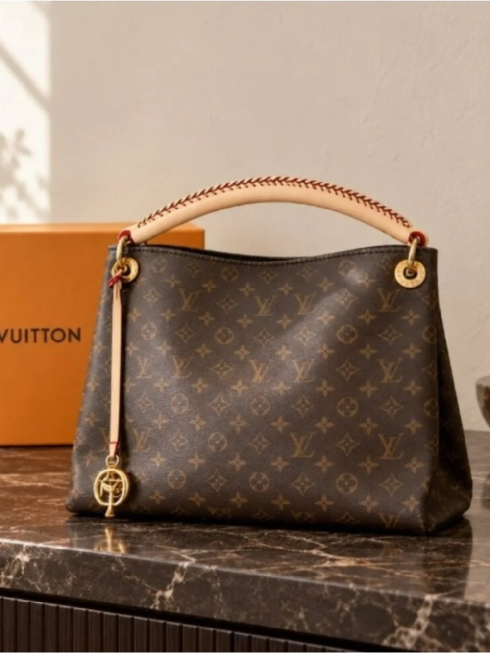 Louis Vuitton Monogram Canvas Shoulder Bag with Vachetta Top Handle